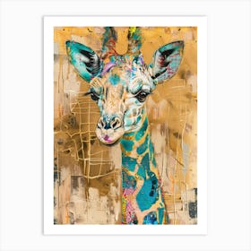 Baby Giraffe Gold Effect Collage 1 Art Print