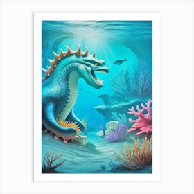Blue Dragon In The Sea 1 Art Print