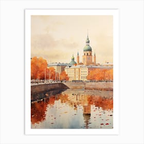 Helsinki Finland In Autumn Fall, Watercolour 4 Art Print