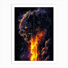 Wolf In Flames Art Print