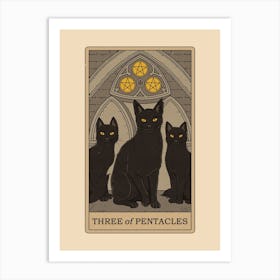 Three Of Pentacles   Cats Tarot Art Print