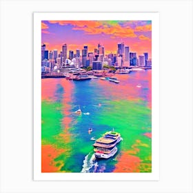 Sydney Harbour Australia Retro Risograph Print harbour Art Print