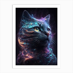 Black Galaxy Cat Art Print