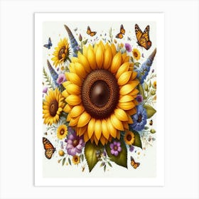 Sunflowers And Butterflies 2 Art Print