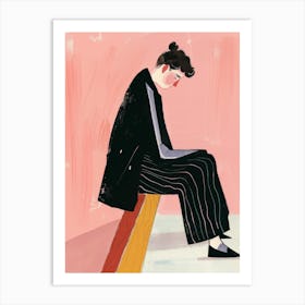 Illustration Of A Woman Sitting On A Bench Art Print