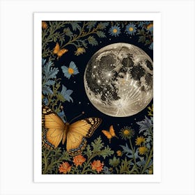 William Morris Moon And Butterflies 1 Art Print