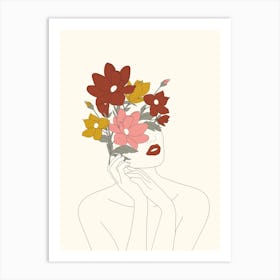 Colorful Thoughts Minimal Line Art Woman With Magnolia Art Print