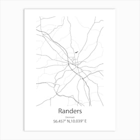 Randers,Denmark Minimalist Map Art Print