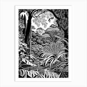 Royal Botanic Gardens, Kandy, 1, Sri Lanka Linocut Black And White Vintage Art Print