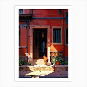 Cat In Front Of House Art Print