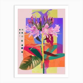 Agapanthus 1 Neon Flower Collage Art Print