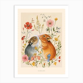 Folksy Floral Animal Drawing Guinea Pig 3 Poster Art Print