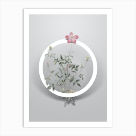 Vintage Single Dwarf Chinese Rose Minimalist Botanical Geometric Circle on Soft Gray n.0112 Art Print