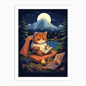 Kawaii Cat Drawings Camping 6 Art Print