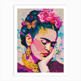 Frida Kahlo Mit Schmetterling, Mosaik Neon Pop Art Druck Art Print