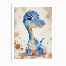 Cute Cartoon Gallimimus Dinosaur Watercolour 1 Art Print