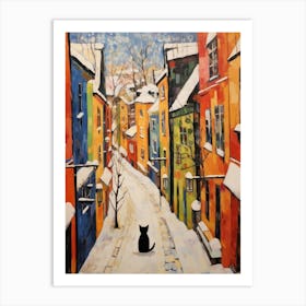 Cat In The Streets Of Oslo   Norway With Snow 4 Art Print