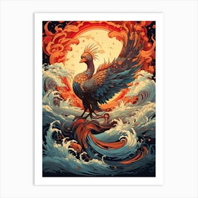 Phoenix Animal Drawing In The Style Of Ukiyo E 1 Art Print