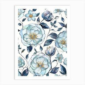 Blue Roses Seamless Pattern Art Print