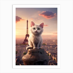 Cat In Paris in front of the Eiffel Tower v4 Art Print