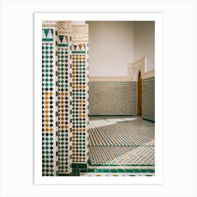 Mosaic walls | Mausoleum Meknes | Morocco | green, orange and white Art Print