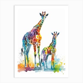 Giraffe Mother & Calf Watercolour 2 Art Print