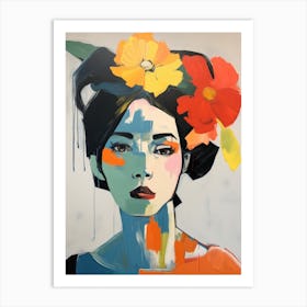 Woman With Flowers On Her Head 2 Art Print