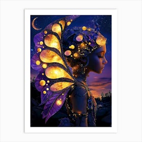 astropunk fairy with glowing wings Art Print