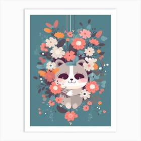 Cute Kawaii Flower Bouquet With A Hanging Possum 2 Art Print