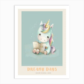 Pastel Storybook Style Unicorn Reading A Book 2 Poster Art Print