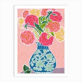 Carnations In A Blue Vase Art Print