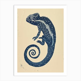 Blue Carpet Chameleon Block Print 2 Art Print