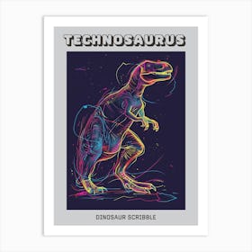 Neon Colourful Dinosaur Scribble Poster Art Print