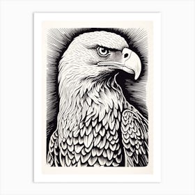 B&W Bird Linocut Bald Eagle 4 Art Print