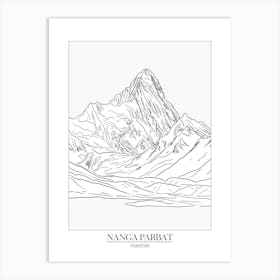 Nanga Parbat Pakistan In Line Drawing 4 Poster Art Print