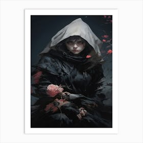 Dark Girl With Roses Art Print