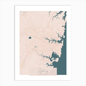 Sydney Australia Pink and Blue Cute Script Street Map 1 Art Print