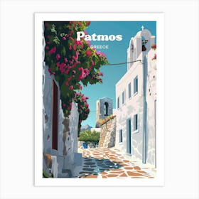 Patmos Greece Street Travel Art Illustration Art Print