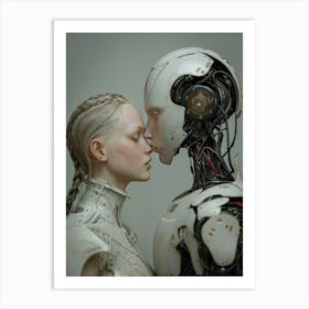 Intimate Encounter Between Human And Robot Art Print