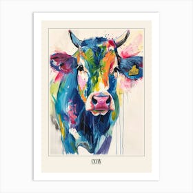 Cow Colourful Watercolour 4 Poster Art Print
