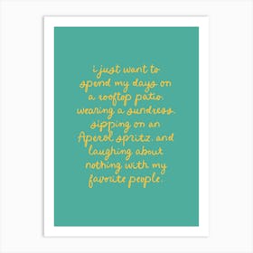 Aperol Spritz Notes Teal Art Print