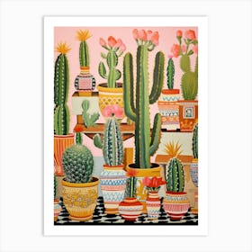 Cactus Painting Maximalist Still Life Fishhook Cactus 1 Art Print