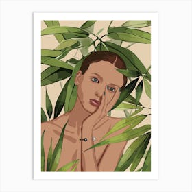 Girl With Leaves 2 Art Print