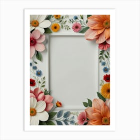 Frame With Flowers On White Background 1 Art Print