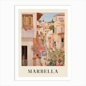 Marbella Spain 1 Vintage Pink Travel Illustration Poster Art Print