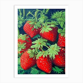 Everbearing Strawberries, Plant, Pointillism Art Print