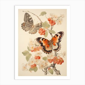 Butterfly Floral Japanese Style Painting 2 Art Print