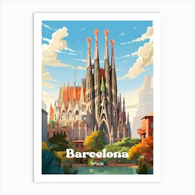 Barcelona Spain Catalonia Modern Travel Illustration 1 Art Print