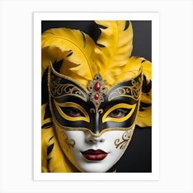 A Woman In A Carnival Mask, Yellow And Black (29) Art Print