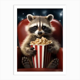 Cartoon Barbados Raccoon Eating Popcorn At The Cinema 1 Art Print